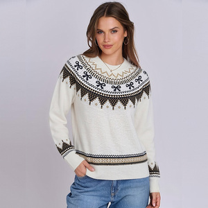 Suéter de punto con cuello redondo y lazo blanco para mujer, jersey grueso de invierno, serie The Ferri Island - Product Image 2