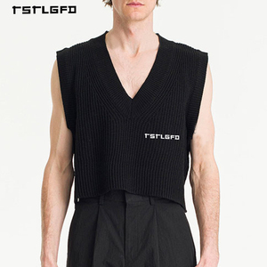 Chaleco de punto con cuello en V para primavera y verano, suéter informal, camiseta sin mangas para hombre, top corto de punto - Product Image 4