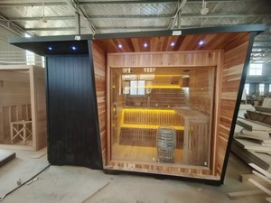 <span class=keywords><strong>Sauna</strong></span> Esterna <span class=keywords><strong>in</strong></span> <span class=keywords><strong>Legno</strong></span> di Cedro Rosso per 6 Persone con Riscaldatore Elettrico, Vasca Idromassaggio e Area Relax - Product Image 2