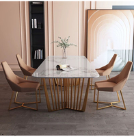 Base de table à manger moderne en métal et acier inoxydable pas cher pour meubles de salle à manger, ensemble de table à manger en marbre avec 8 places