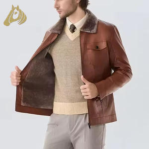 Veste en <span class=keywords><strong>cuir</strong></span> pour homme <span class=keywords><strong>de</strong></span> bonne qualité, tendance, légère, décontractée, en <span class=keywords><strong>cuir</strong></span> d'agneau, doublée <span class=keywords><strong>de</strong></span> polaire épaisse, élégante - Product Image 1