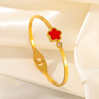 Pulsera de Acero Inoxidable con Baño de Oro PVD de 18k, Diseño de Trébol de Cinco Hojas, Elegante y Sencilla para Mujer