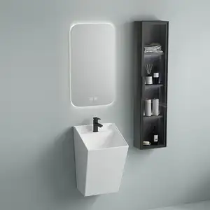 CaCa Custom Color Wash Basin Bathroom Wall Hung Ceramic Basin Porcelain Bathroom Hanging Sink With Smart Mirror And Cabinet