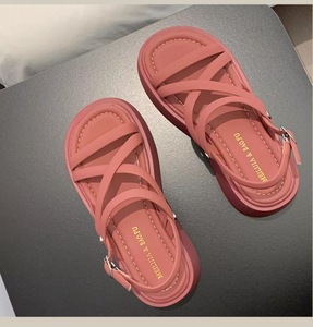 Sandalias de Plataforma con Tiras Cruzadas, Punta Abierta, Tacón Grueso de Altura Media, Zapatos de Verano para Mujer, Rosa, Negro, Blanco, Material PU, Suela EVA - Product Image 5