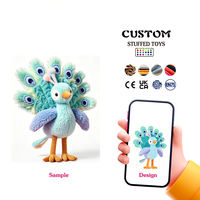 Jouet en peluche vert de haute qualité en plumes de paon, rembourré de coton PP, vente directe d'usine, jouets en peluche personnalisés de haute qualité