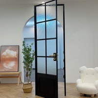 Porte-fenêtre vintage en métal avec cadre étroit en verre pour cour, cuisine ou salle de bain Portes françaises à cadre mince en aluminium noir pour la maison