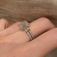 Bague en diamant naturel taille émeraude, micro-pavé, bicolore, vintage, bijoux de fiançailles pour femme R2371