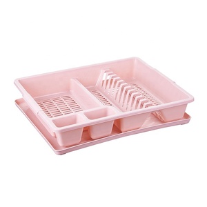 Escurridor de platos de plástico de gran capacidad, estante de secado de platos de cocina con soporte para cubiertos, bandeja de goteo extraíble - Product Image 1