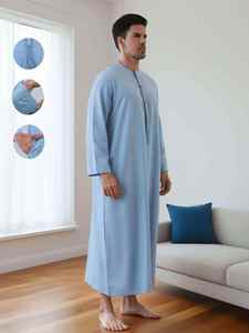 Robe traditionnelle du Moyen-Orient pour hommes, matière douce, légère et fluide. Col rond facile à porter, en coton de qualité. - Product Image 2