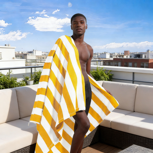 Serviettes de plage haut de gamme 100% coton absorbant Oeko-Tex Standard 100 Acheter des serviettes en provenance de Chine Prix bas Serviettes de plage jaunes Cabana - Product Image 5