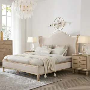 High-end Furniture Antique Luxury Style Imported Solid Wood Frame Bed Room Set Bed And Night Stands Set