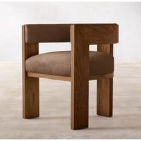 Chaise de salle à manger scandinave contemporaine en chêne massif et rotin noir avec dossier, rembourrage en cortex, accoudoirs et coussin amovible pour la maison