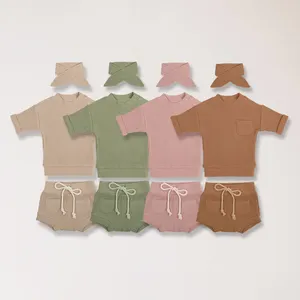 Children's Clothing Shorts Pure Cotton Pit Strip Small Tops& Shorts Set 2022 Summer Baby Hot Pants waffle Pants
