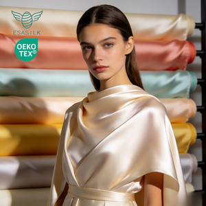 Tissu en satin charmeuse de soie de mûrier 100% pure non toxique, tissé, teint uni, respirant, 16/19/22/25/30/40MM, pour literie, rideaux et robes - Product Image 1