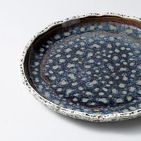 Assiette Principale en Céramique Haut de Gamme, Créative, Texturée, en Porcelaine Bleue Mouchetée, pour Service de Steak en Restaurant Commercial