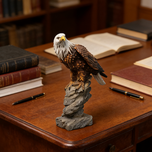 リアルな白頭ワシ樹脂彫刻、リアルな羽の質感と黄色いくちばし、石の台座上の雄大な鳥の像、鋭い目が開いた状態 - Product Image 3
