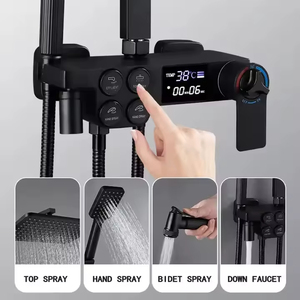 Venta al por mayor conjunto completo negro montado en la pared baño <span class=keywords><strong>ducha</strong></span> grifos conjunto baño temperatura pantalla Digital <span class=keywords><strong>ducha</strong></span> grifo Piano 4 teclas - Product Image 3
