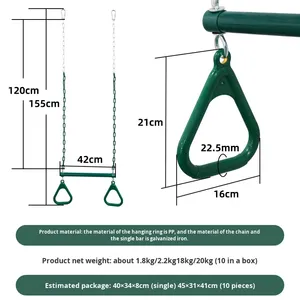 <span class=keywords><strong>Set</strong></span> di Corde Regolabili per Altalena a Trapeze, Barra in Ferro, Anelli da Ginnastica per Bambini, Parti per Parco Trampolino Interno/Esterno - Product Image 2