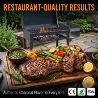 Barbecue au charbon à double zone Chulenguito avec couvercle rabattable, poignée en bois, acier, 97x74x101cm, cuisson en extérieur, certifié CE, conforme RoHS