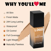 Fond de teint liquide longue tenue à couvrance totale pour le visage, sans logo, fini mat, couvrance totale et résistant à l'eau