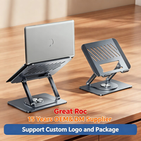 Support pour ordinateur portable en métal rotatif à 360 degrés, avec fentes de refroidissement, pliable, hauteur et angle réglables, pour ordinateurs portables jusqu'à 17 pouces