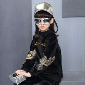Vêtements pour enfants en gros, ensembles deux pièces décontractés pour garçons et filles, automne, aigle brodé, velours doré, vêtements pour enfants - Product Image 3
