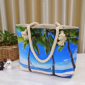 Sac fourre-tout d'été en toile de coton tendance 2026, grande capacité, imprimé tropical, pour femme, personnalisable - Product Image 2