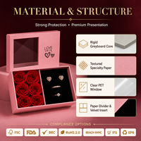 Boîte cadeau personnalisée en papier rigide enduit avec couvercle à fenêtre en forme de rose pour la Saint-Valentin, un anniversaire de mariage, l'emballage de bijoux en argent
