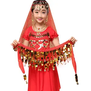 女の子のインドのベリーダンスのための多層ゴールドスパンコールウエストベルトヒップスカーフ