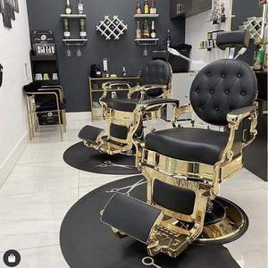 Fauteuil de Barbier K Gold en Cuir Noir, Chaise de Coiffure Hydraulique avec Dossier Capitonnée pour Salon de Coiffure - Product Image 5