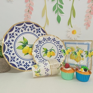 DAMAI Kid Happy Birthday Party Supplies Yellow Lemone Element Fruit Themed Plate <b>Disposable</b> <b>Tableware</b> Paper Plates Cups Napkins - Product Image 1