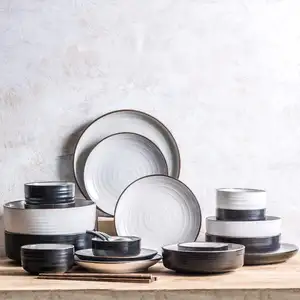 Оптовая продажа, черно-белые скандинавские тарелки, керамический Обеденный набор, матовый цвет, фарфоровая посуда
