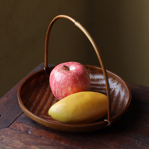Bandeja de bambú hecha a mano para aperitivos con asa, cesta de pan lacada natural para ceremonia del té, decoración del hogar - Product Image 2