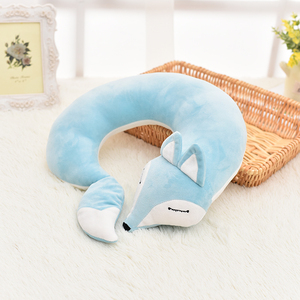 Grosir kustom kartun lucu Fox bentuk U bantal rajut nyaman Napping Neck Positioner untuk perjalanan pesawat