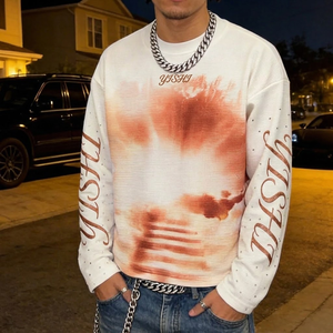 T-Shirt Crop Boxy in Cotone 100% con Stampa Grafica Personalizzata e Strass, Magliette Oversize da Uomo a Maniche Lunghe - Product Image 2