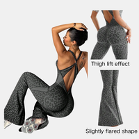 Combinaison sans couture à pattes évasées à imprimé léopard, style le plus récent, dos nu, bretelles croisées, une pièce, combinaison de yoga pour femmes