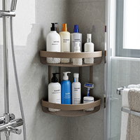 Étagère d'angle triangulaire à double niveau pour la maison, en métal grillagé, à poser sur comptoir ou à fixer au mur, organisateur de salle de bain