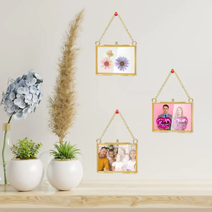 Cadres <span class=keywords><strong>photo</strong></span> flottants doubles en laiton avec chaîne, pour fleurs pressées en verre, 3,5 x 2,5 pouces, décoration murale - Product Image 6