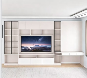Custom Modern <strong>TV</strong> <strong>Stand</strong> with <strong>Desk</strong> Combo Floor Mount Living Room Furniture Storage Cabinet with Melamine for Small Spaces - Product Image 3