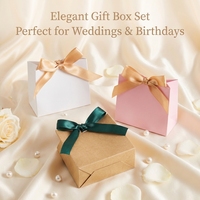 Boîtes en papier pour bonbons et friandises, 3 couleurs mélangées, avec ruban, pour cadeaux de fête, emballages de friandises, sacs en papier pour mariage, anniversaire, décoration