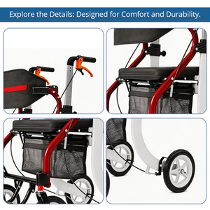 Déambulateur Relaxsmith AR2031 pour personnes âgées, structure robuste en alliage d'aluminium, pliage facile, siège confortable, capacité de charge de 120 kg, CE - Product Image 6