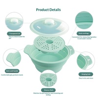 Casserole vapeur en silicone de qualité alimentaire, pot à soupe, tapis pliable pour four à micro-ondes et friteuse à air avec couvercle, adapté pour la cuisson à la vapeur des plats