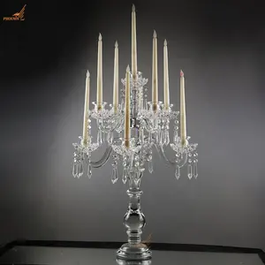 new design crystal table candelabra with hanging crystals for wedding event center pieces