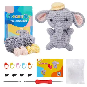 Hands tricken Hot Stuffed Elephant Knitting Sets Anfänger Grey Elephant Crochet Kit Animal Crochet Kit mit Video Tutorials