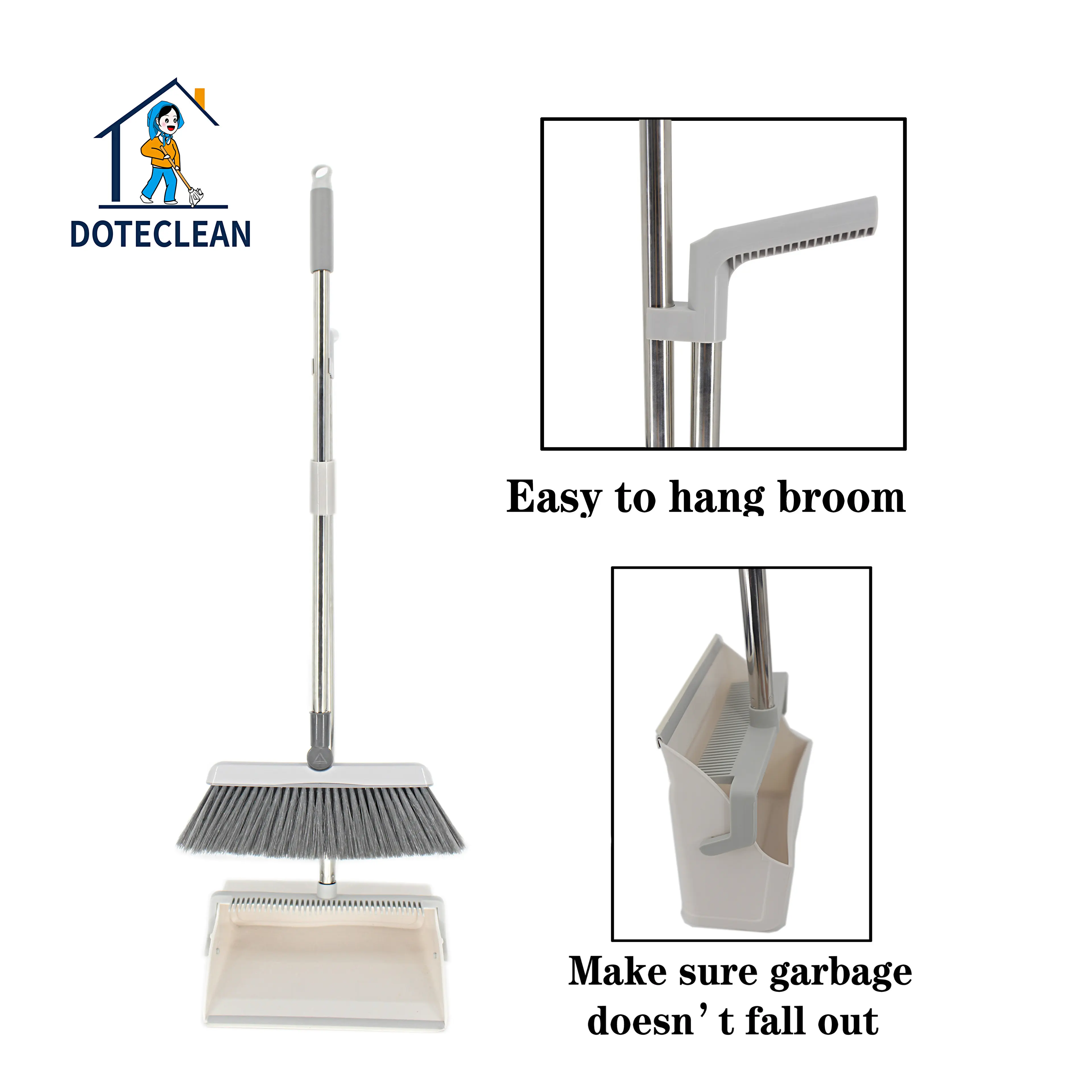 Vertical standing design dustpan and folding sweeper Broom Plastic Household floor Cleaning Broom Dustpan Set-2 poles