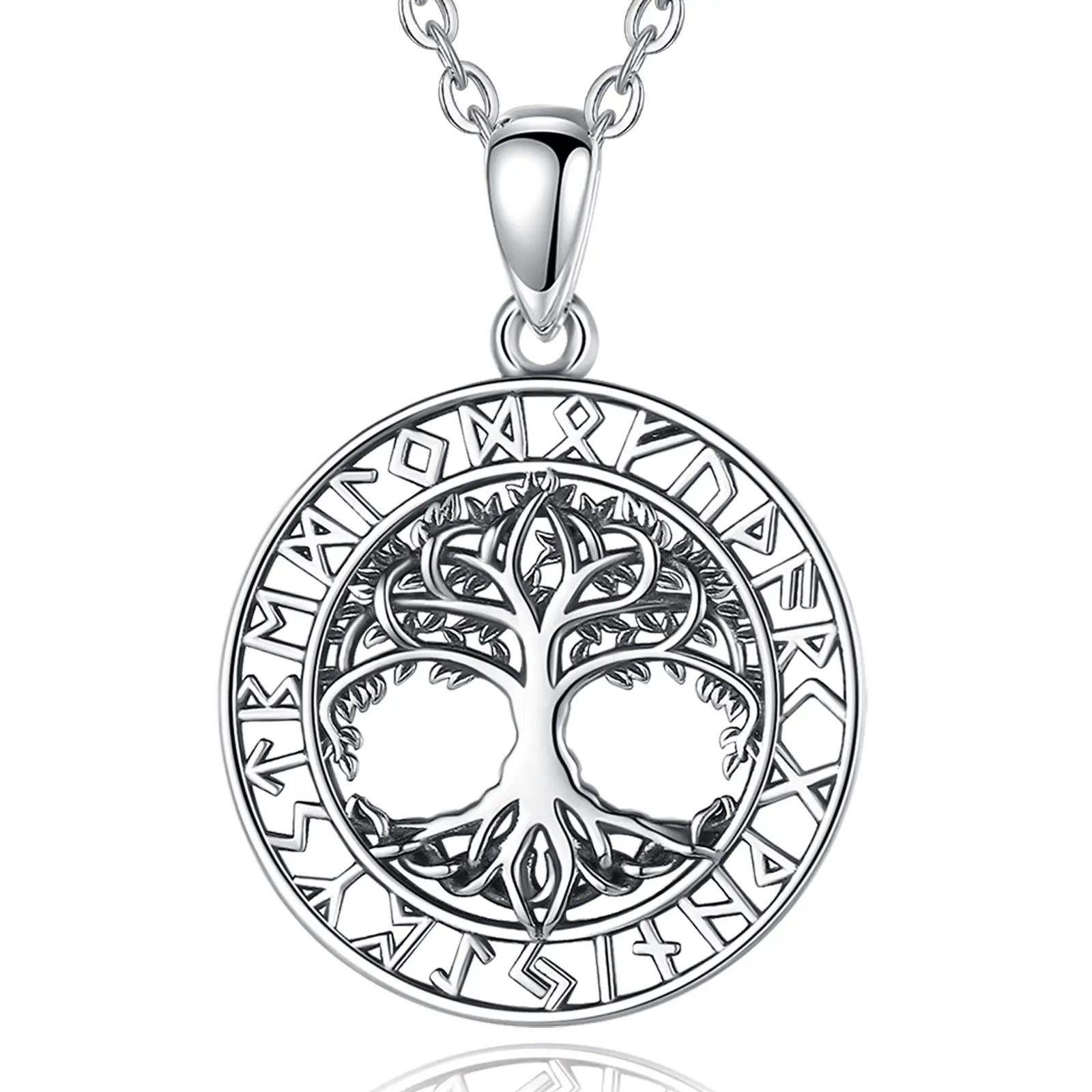 Merryshine 925 Sterling silver jewelry vintage family tree of life amulet vegvisir nordic viking rune pendant necklace