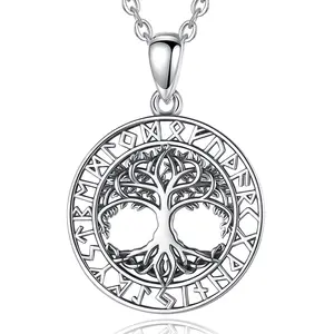 Merryshine 925 Sterling Silver Vintage Tree Of Life Amulet Vegvisir Nordic Viking Raven Rune Pendant Necklace