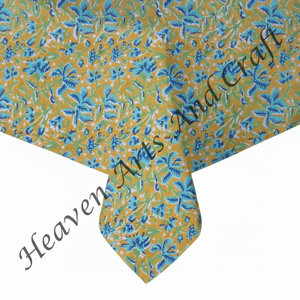 Cotton Block Printed <b>Square</b> Table Linen <b>Square</b> Dining Table Cloth with Floral Hand Block Printed Fabric <b>Tablecloth</b> - Product Image 1