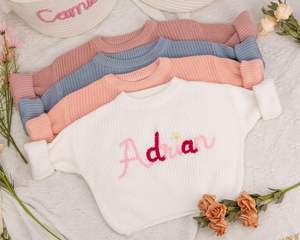 RTS en blanco 100% tejido de algodón Otoño Invierno bebé suéter niño niña bordado a mano Jersey manga larga niños pulóveres 2025 - Product Image 1