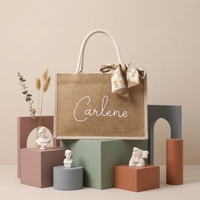 Sac fourre-tout en lin et jute personnalisé, imprimé, pour mariage, shopping, cadeau, respectueux de l'environnement, réutilisable